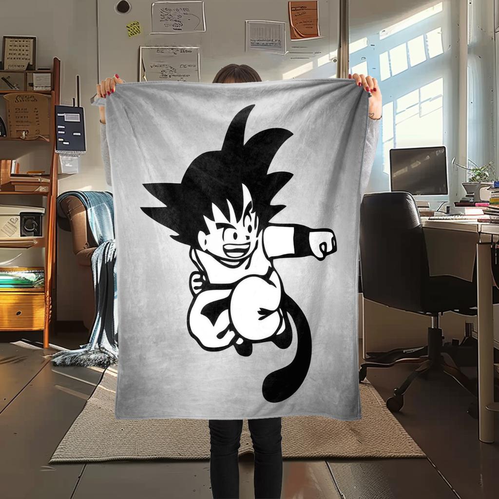 1 Stück Süße Cartoon Son Goku Aufdruck Flanelldecke, Hohe Qualität für Alle Jahreszeiten, Heimdekoration, Wärme und Komfort, Perfekt für Weihnachtsgeschenke