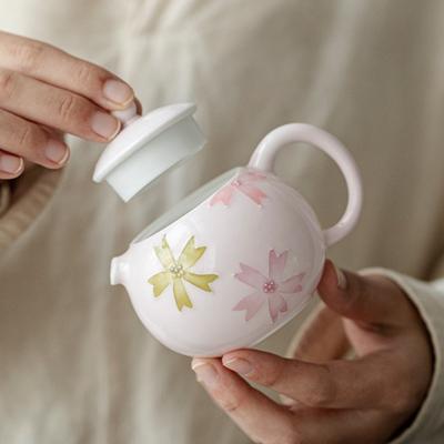 Ručně malovaná podglazurová růžová konvička Sakura Xishi Luxusní keramická čajová souprava pro domácí použití