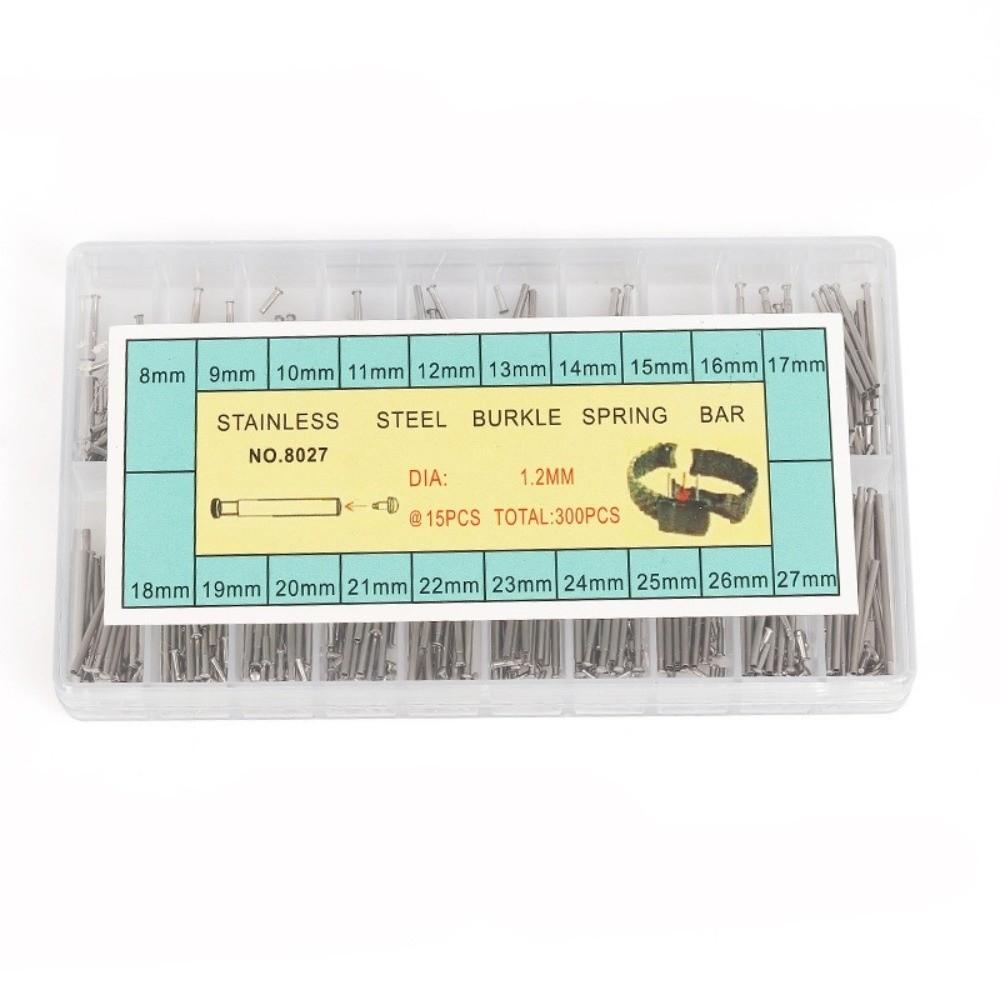 300pcs Complete Set 1.2mm Size Watch Band Spring Alloy Steel Silver Color Watch Link Pin Watch Spring Bar Watch Band Replacement