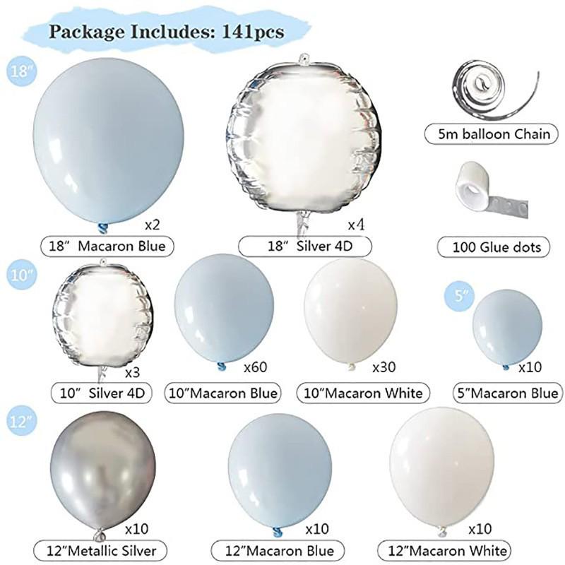 Silver 4D Macaron Blue Balloon Chain Set for Weddings & Parties