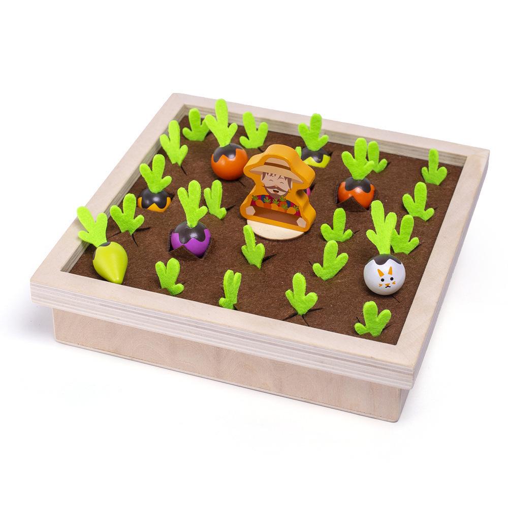 Wooden Radish Pull Toy: Montessori Vegetable Memory Game for Early Education.