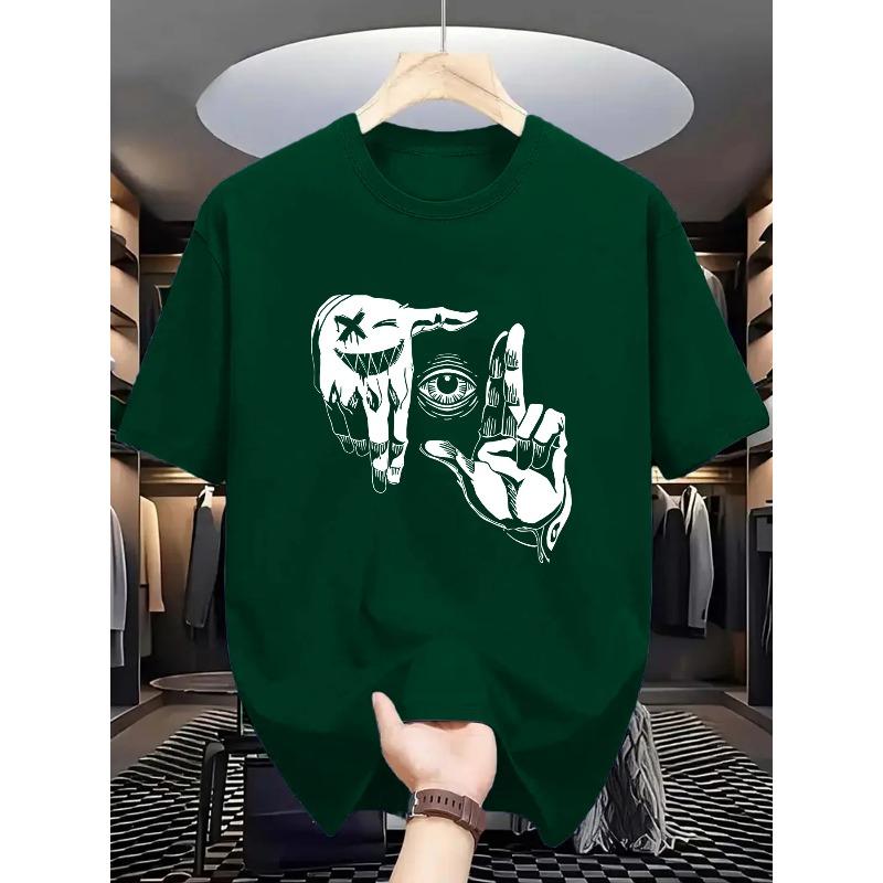 Men's Summer 100% Pure Cotton Fashionable Casual Loose Texas Longhorn Cow Skull Pattern Printed Round Neck Short Sleeved T-shirt
