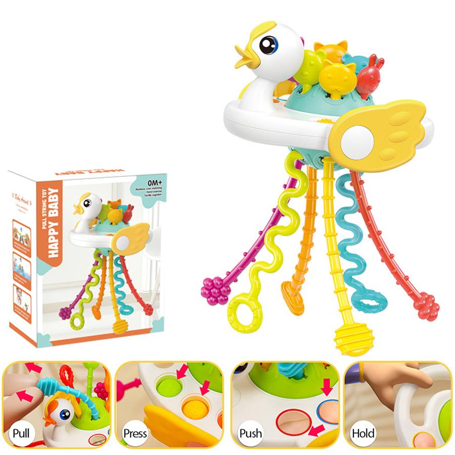 Montessori Baby Toys 3 In 1 Develop Teething Sensory Toys Pull String Silicone Educational Toys for Kids Toddler Christmas Gift