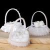 WTEMPO Elegant Wedding White Flowers Baskets Lace-trimmed Wedding Baskets Hand-held Flower-scattering Large Fake Flowers Decor Small Baskets