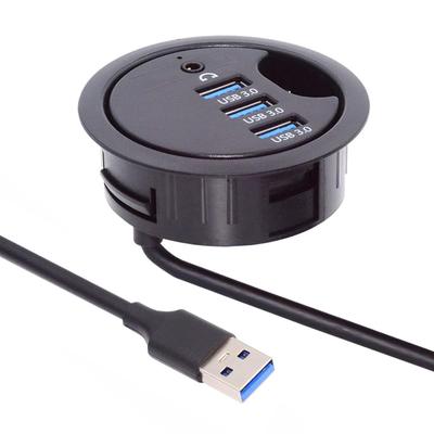 Cablecc 3 Port USB Hub Ses Kartı USB Ayırıcı 60mm Masa Delik Yuvası Dock İstasyonu Kulaklık Mikrofon Ses Arayüzü Masaüstü PC ve Ses 3.0 için (USB bağlantı