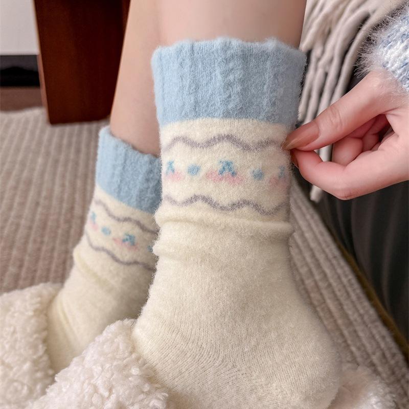 

Женские осенне-зимние утолщенные теплые носки-трубы с милым мультяшным псом для дома, пола, сна 1 pair синий/белый