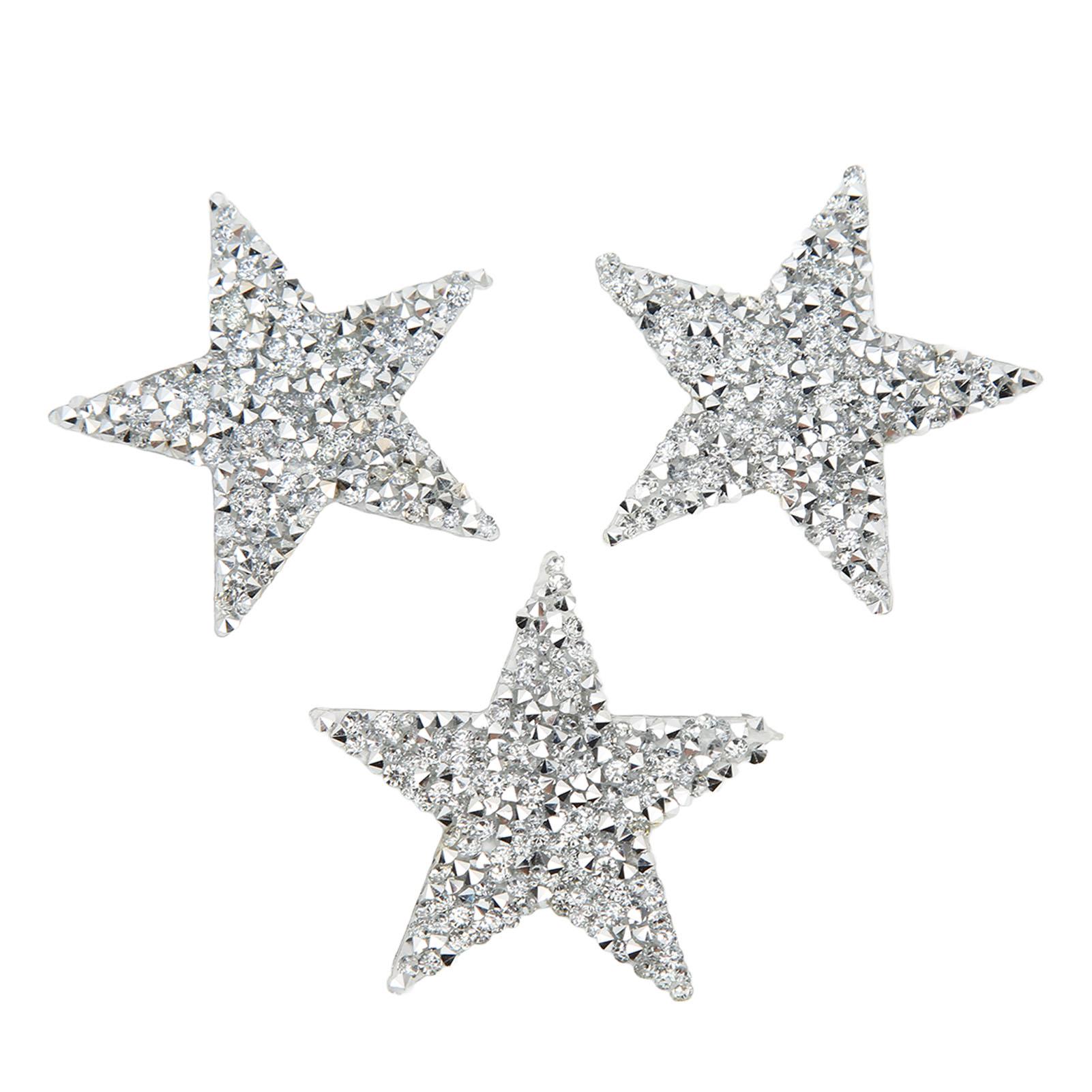 

5 Pcs Star Iron On Patches 6cm Silver Resin Shiny Rhinestone Five Pointed Star Hot Melt Adhesive Iron On Patches DIY