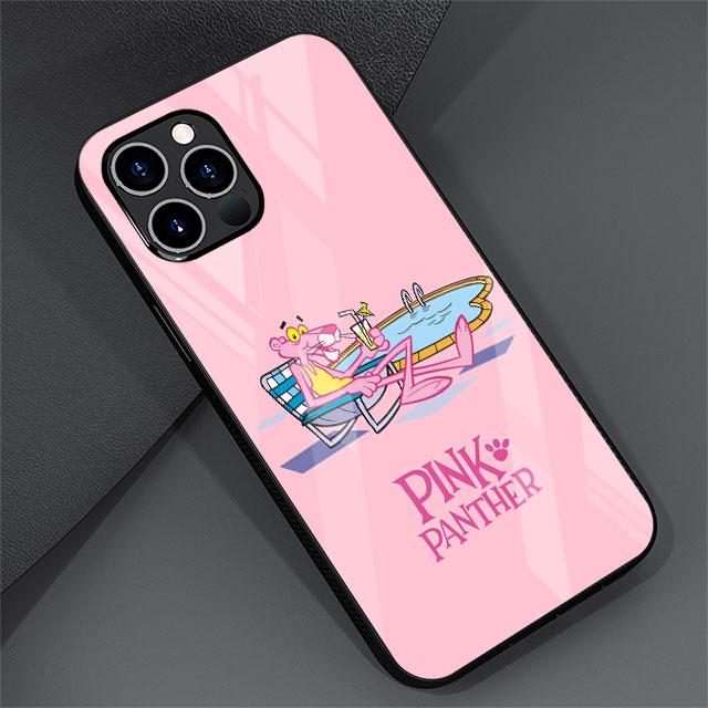 Urocze Śmieszne Etui ze Szkła Hartowanego Różowa Pantera Dla Apple iPhone 11 13 Pro Max SE 7 8 + 12 Mini 14 Plus X XS XR 6 6S Pokrowiec na Telefon Sac
