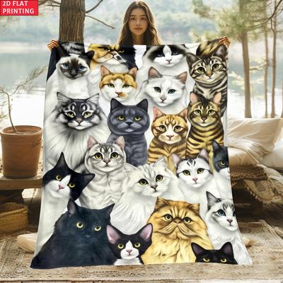 Realistic Cat Portrait Print Flannel Blanket,Soft Throw Blanket for Bed Sofa,Cozy Gift for Cat Lovers,Home Decor for Kids Adults