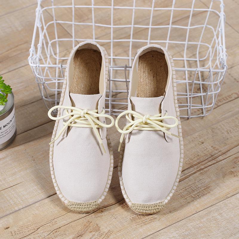 

Чоловічі черевики зі шнурівкою з конопляної мотузки - дихаючі, вбираючі піт, зшиті вручну, насувні черевики з солом’яної тканини. 43 бежевий