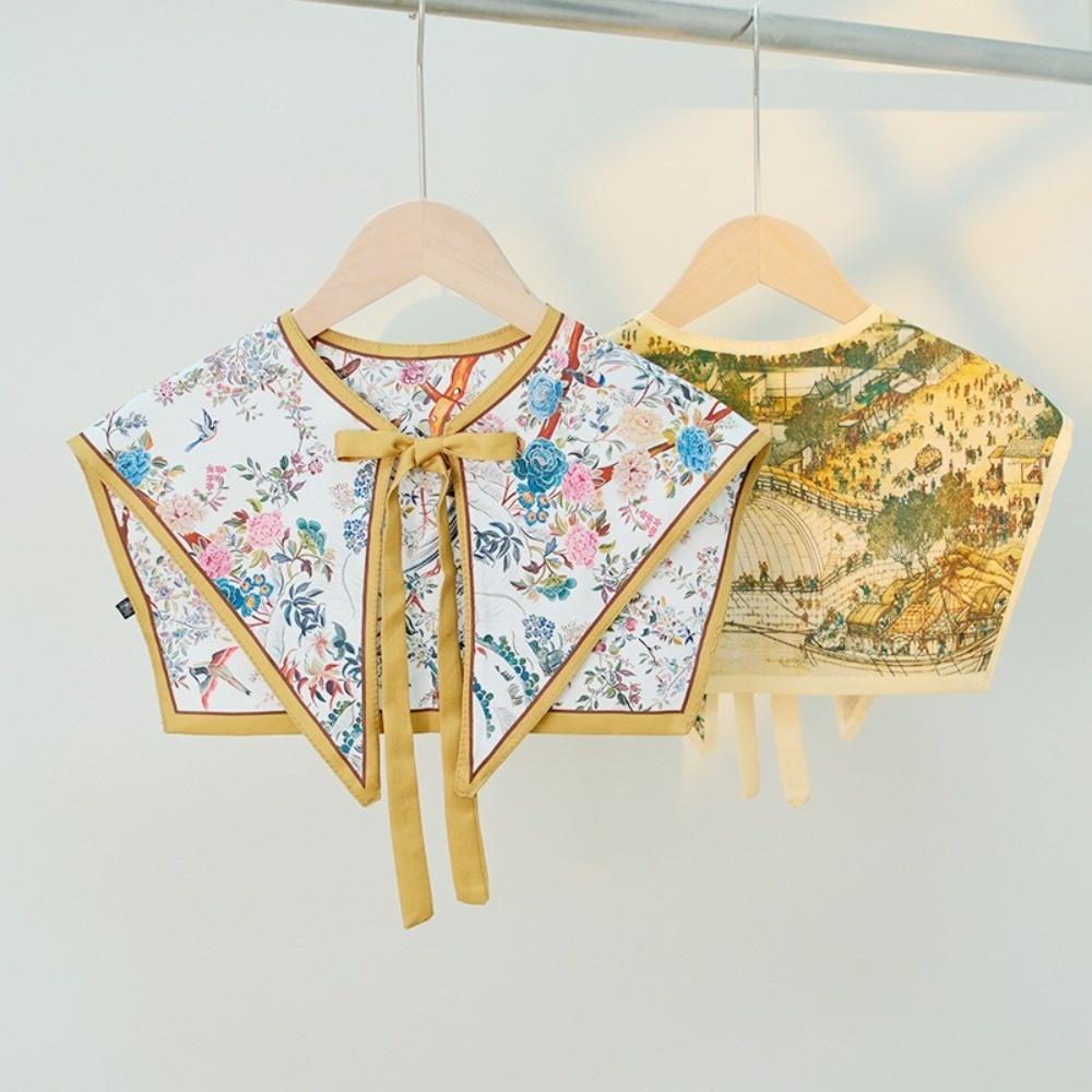 Floral Pattern Fake Collar Shawl Lace Up Vintage Poncho Cape Fashion Decorative Scarf  Ladies