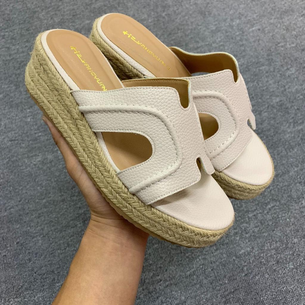 Spot Second Hair! Grape Mother, the Same Shoes Have Increased In Height by 6cm, Retro Word with Thick-soled Slope Heel H Drag Cool Slippers Fo