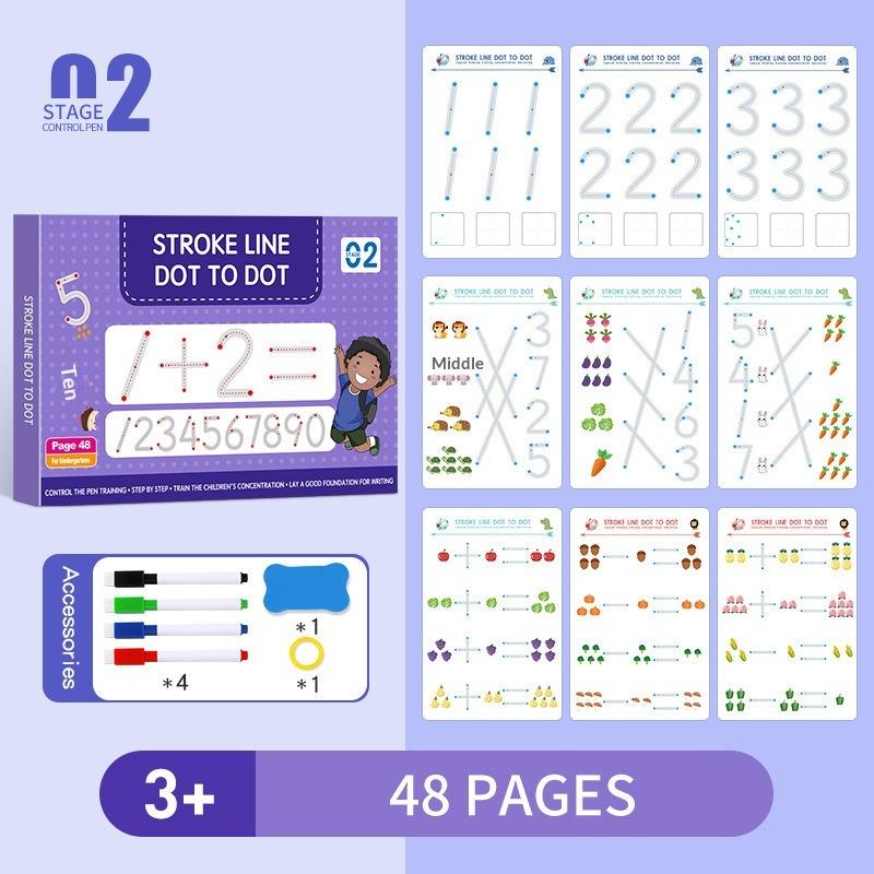 Educational Kids Magic Copybook Set Reusable Tracing Workbook for Handwriting Skills