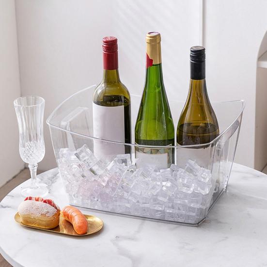Eiskübel mit Griff, 12/18L Bier-Wein-Kühler für Party, Klarer Getränkebehälter für Mimosa & Cocktailbar, Tragbarer Champagner