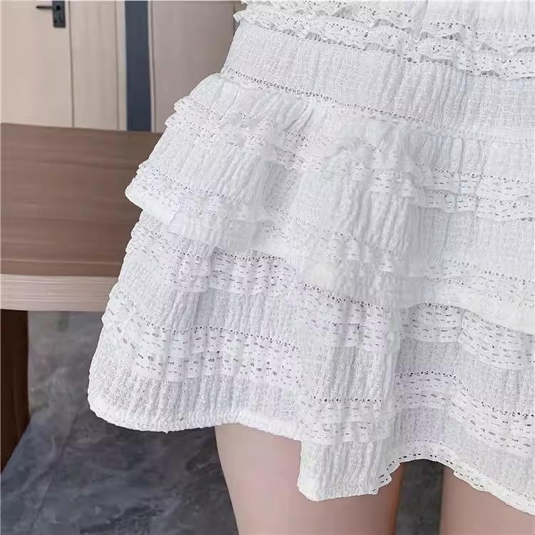 Women's French-Style Ballet Fluffy Layered A-Line White Cake Skirt - Petite & Spring Anti-Exposure Design