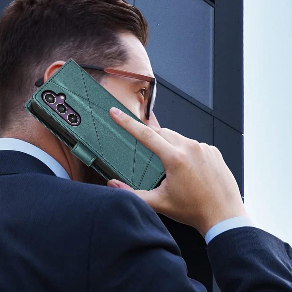 DF-06 For Samsung Galaxy S25+ Phone Case Line Imprint Leather Wallet Cover