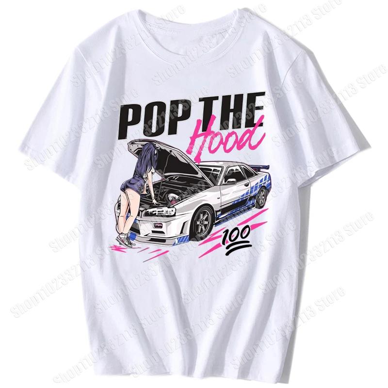 Unisex Anime Girl Car Graphic Tees Shirt Summer Short Sleeve Harajuku Casual Loose Tops Ropa Hombre