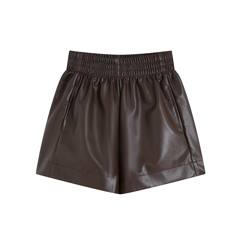 

2023 Женские брюки из ПУ кожи с высокой талией и широкими штанинами на все сезоны 2XL (recommended 128-145 jin) коричневый