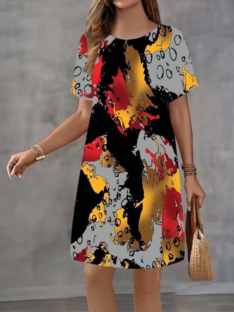 Fashion 3D Print Summer Dress Loose Casual Short Sleeve O-Neck Mini Dress