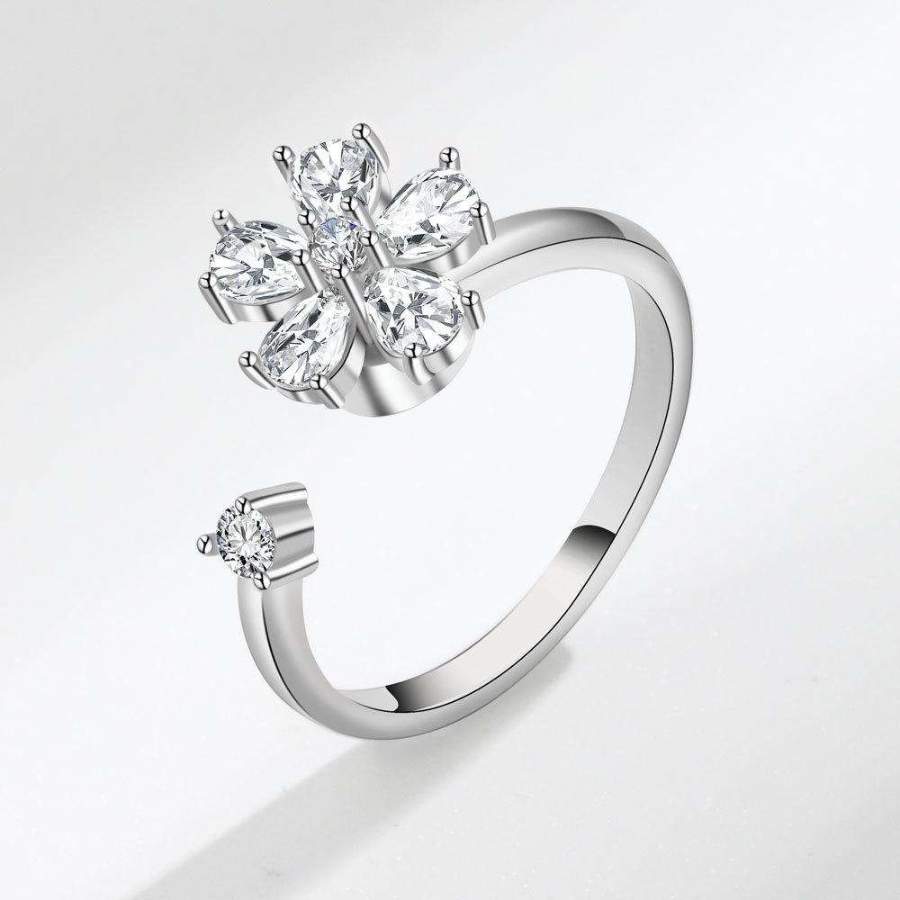 

Niche Rotating Flower Ring For Women Fashionable Adjustable Open Band Trendy Jewelry Gift opening adjustable біле золото кольору