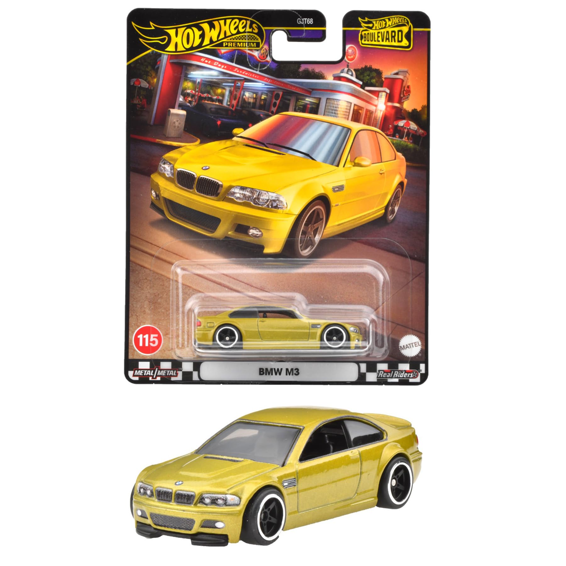 

Hot Wheels Boulevard BMW M3 Vehicle Toy Miniature for Ages 3 and HRT80 Car, Yellow, Up,