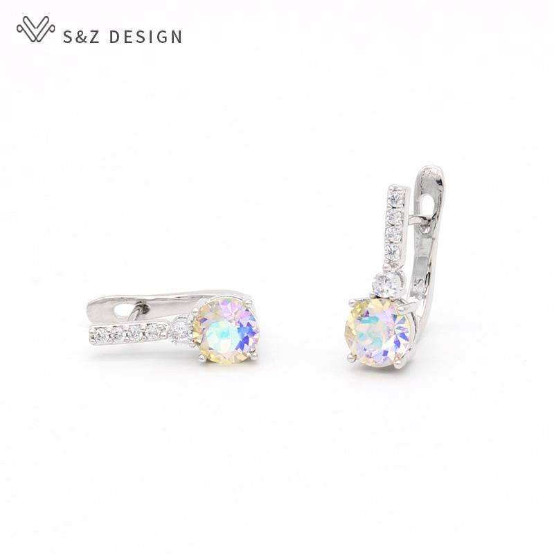 Trendy Colorful Round Crystal Drop Earrings For Women Rose Gold Color Jewelry Stylish Eardrop Gift