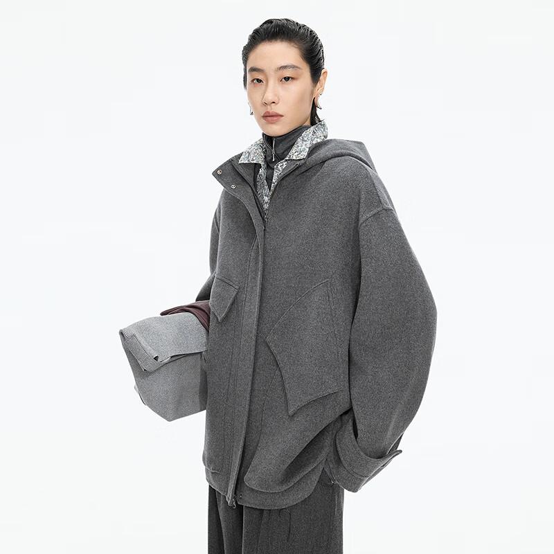 JNBY 2025 Winter Loose Hooded Wool Coat