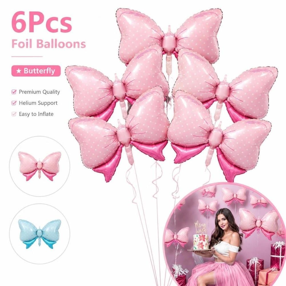6Pcs Large Aluminum Foil Balloons Reusable Party Balloons Decorative Bow Balloons Gender Reveal
