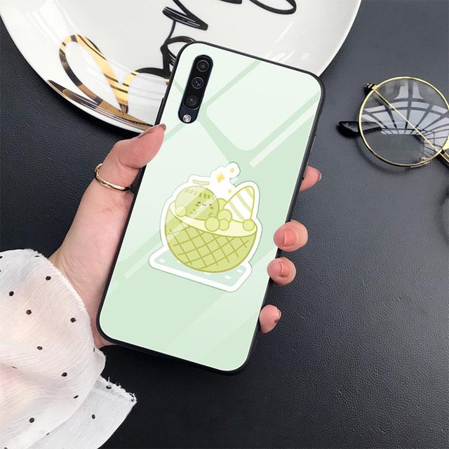 Cartoon Cute Milk Tea Case For Samsung Galaxy A52 A70 A71 A73 A53 A13 5g A03 A72 A22 A21s A03 Core A42 Tempered Glass Cover