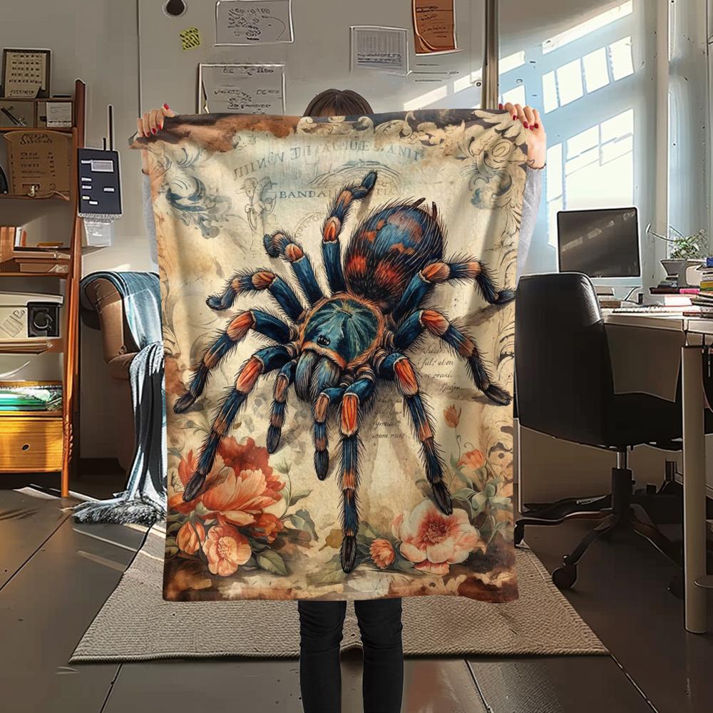 1PC Retro Spider Snake Print Flannel Blanket, High quality All Seasons, Home Decor, Warmth and Comfort, Perfect for Christmas Gifts