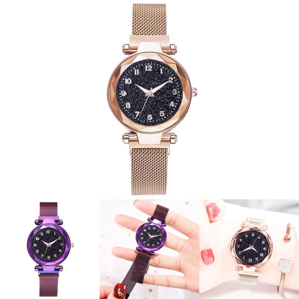 Women Fashion Luminous Numbers Starry Sky Quartz Watch Magnetic Wristwatch Buckle
