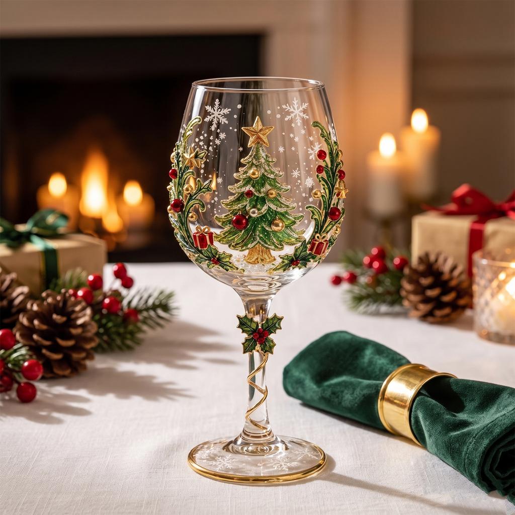 Christmas Stemless Wine Glasses Holiday Glassware Christmas Glass Art Cup for Coffee Cocktails Whiskey Soda