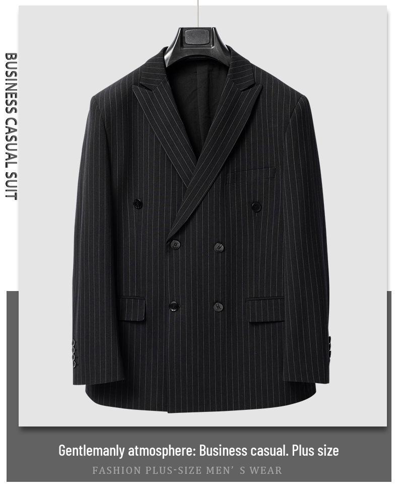Men's Double-Breasted Striped Stretch Suit Set, Loose Fit, Plus Size for Big & Tall, Perfect for Weddings.