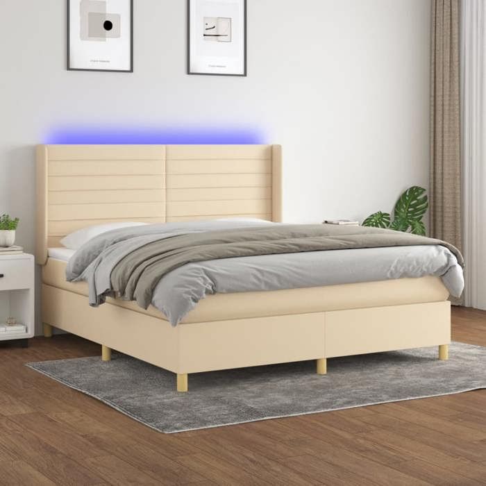 VidaXL Slatted Bed Base with Mattress and LED, Upholstered Bed, Double Bed, Adult Bed for Interior Bedroom, 3138978