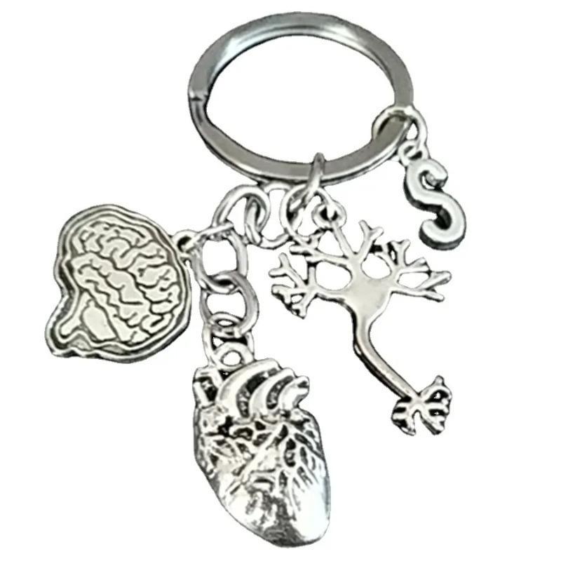 European & American Neurology Keychains: Brain, Heart & Neuron with 26 Letters Medical charm model