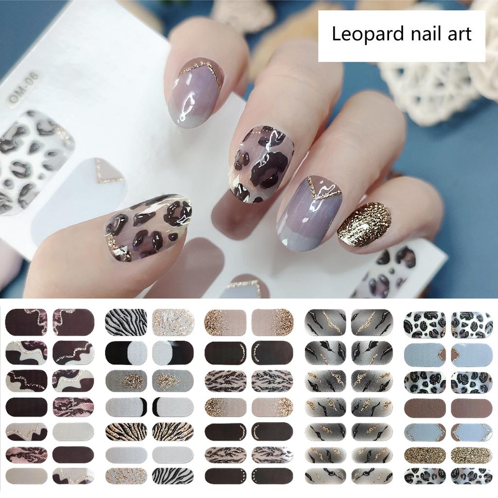 3D Leopard Nail Sticker Decals DIY Creative Fake Nail Wraps Tips Nail Manicure Art Patchs Full Cover Nail Polish Sticker