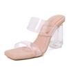 Transparent high-heeled sandals women's crystal heel wide fat feet large size women's shoes for
