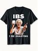 Unisex T-shirt Lighthearted Digestive Humor Tee - Centered Graphic of Joyful Curly-Haired Woman in Floral Blouse Pointing Forward