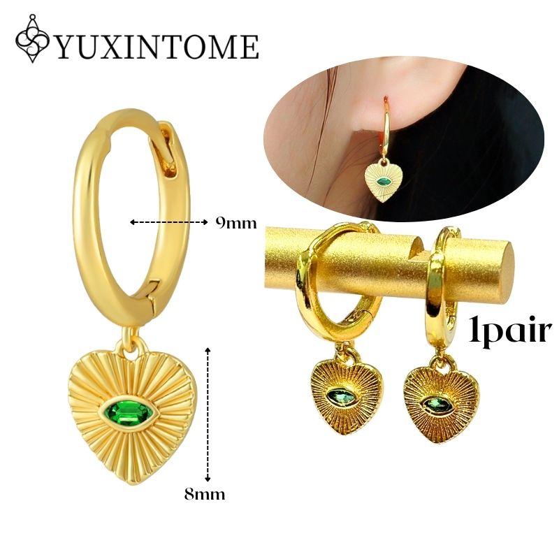 YUXINTOME 925 Silver Ear Needle Zircon Hoop gold Earrings For Women Square Plate Pendant Cutout Heart Earrings Fashion Jewelry