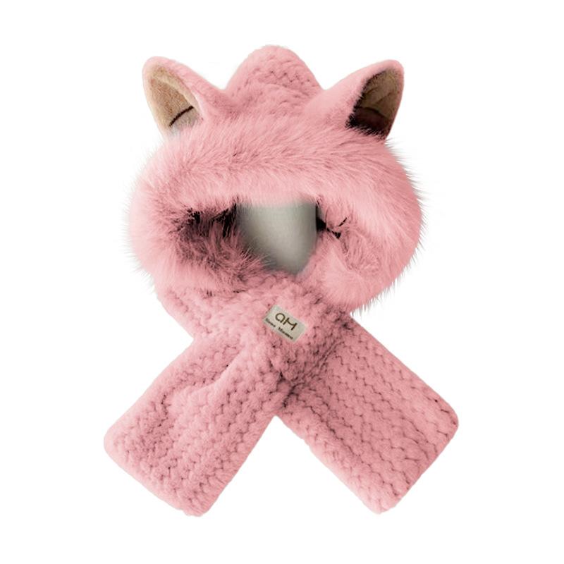 Winter little fox ears plush hat women's scarf integrated warm one piece plush thickened scarf cold two