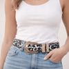 PU Leopard Print Belt Vintage Suede Waistband Gothic Carved Buckle Belt  Streewear