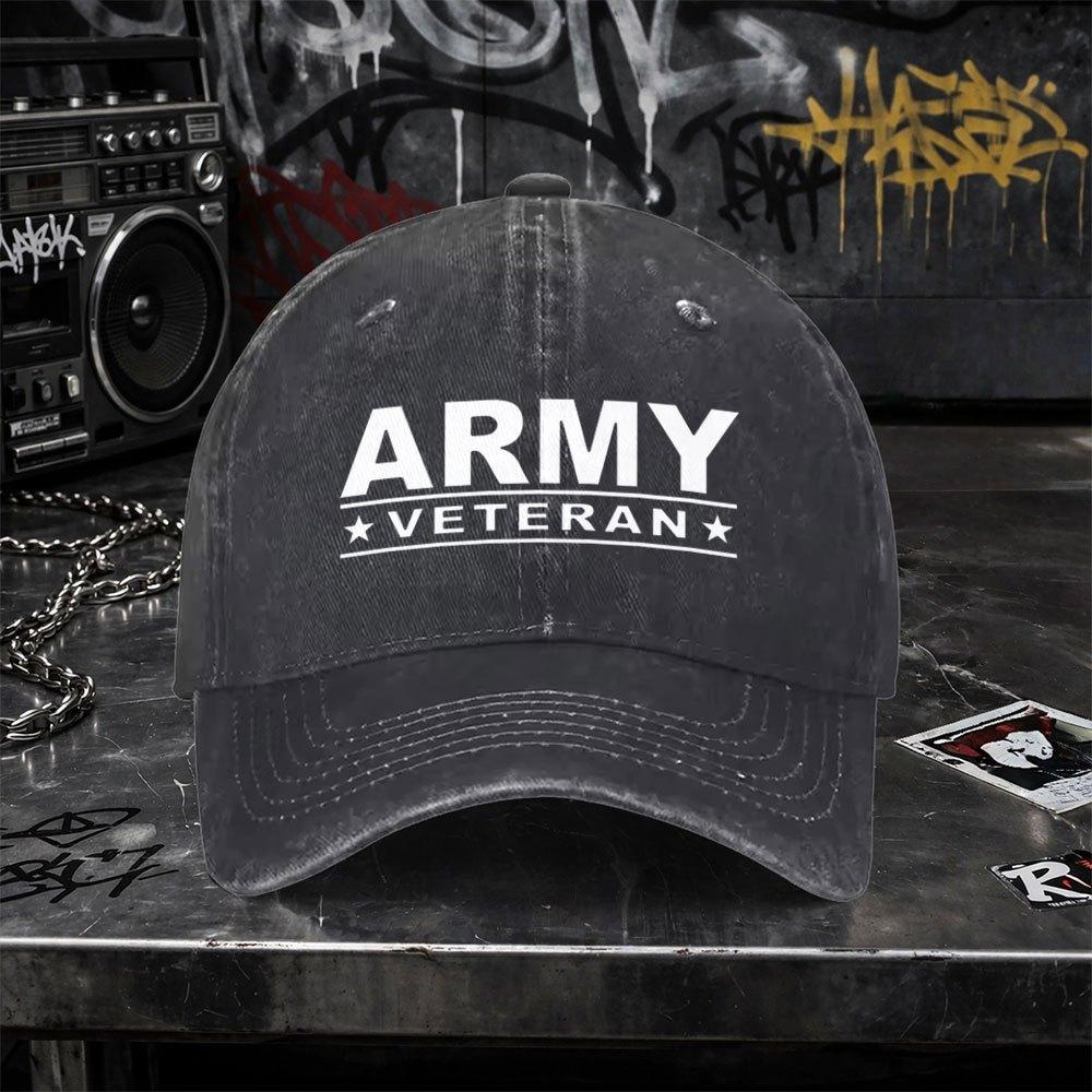 Vintage Washed Baseball Cap For Army Veteran Unisex Duckbill Hat With Hook Loop Closure Lightweight Washed Cap