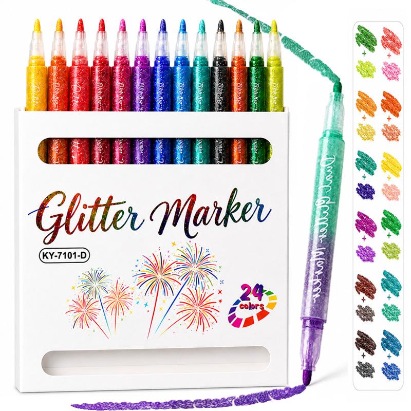 24-Color Dual-Tip Glitter Marker Set for Journaling, Painting & Graffiti