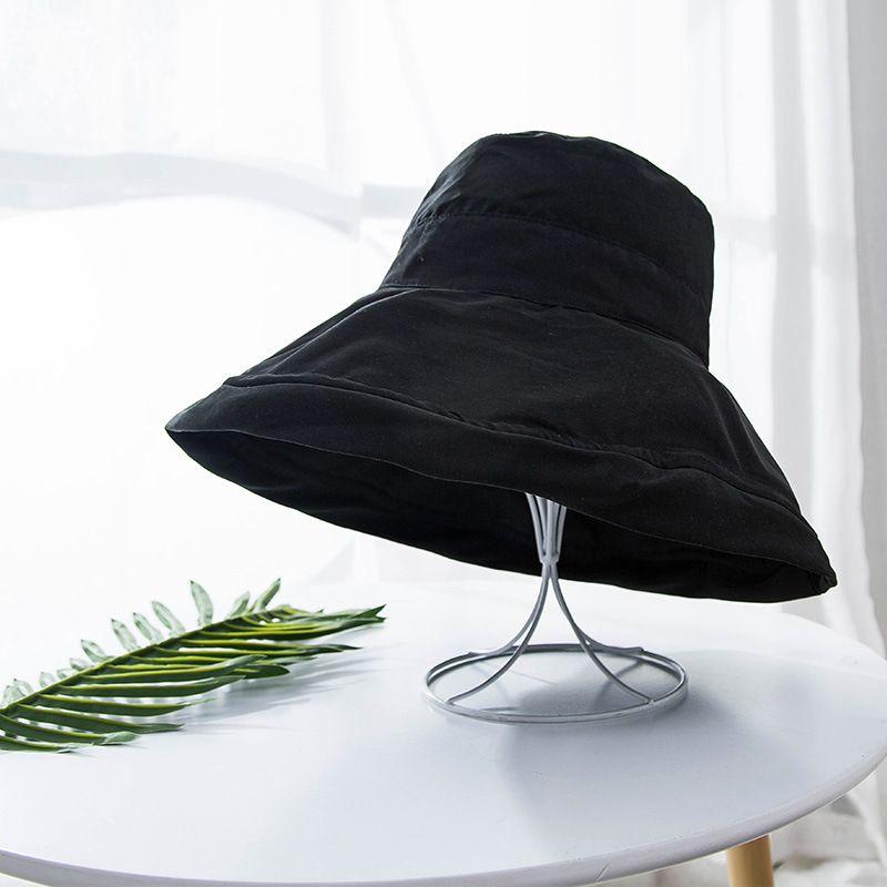 

Spring Hat Female K-style Internet Famous Fisherman Hat Bucket Hat Sun Protection Double-Sided Big Brim Outdoor Beach Sun Hat Female Summer MP087 Peach skin-Black All yards