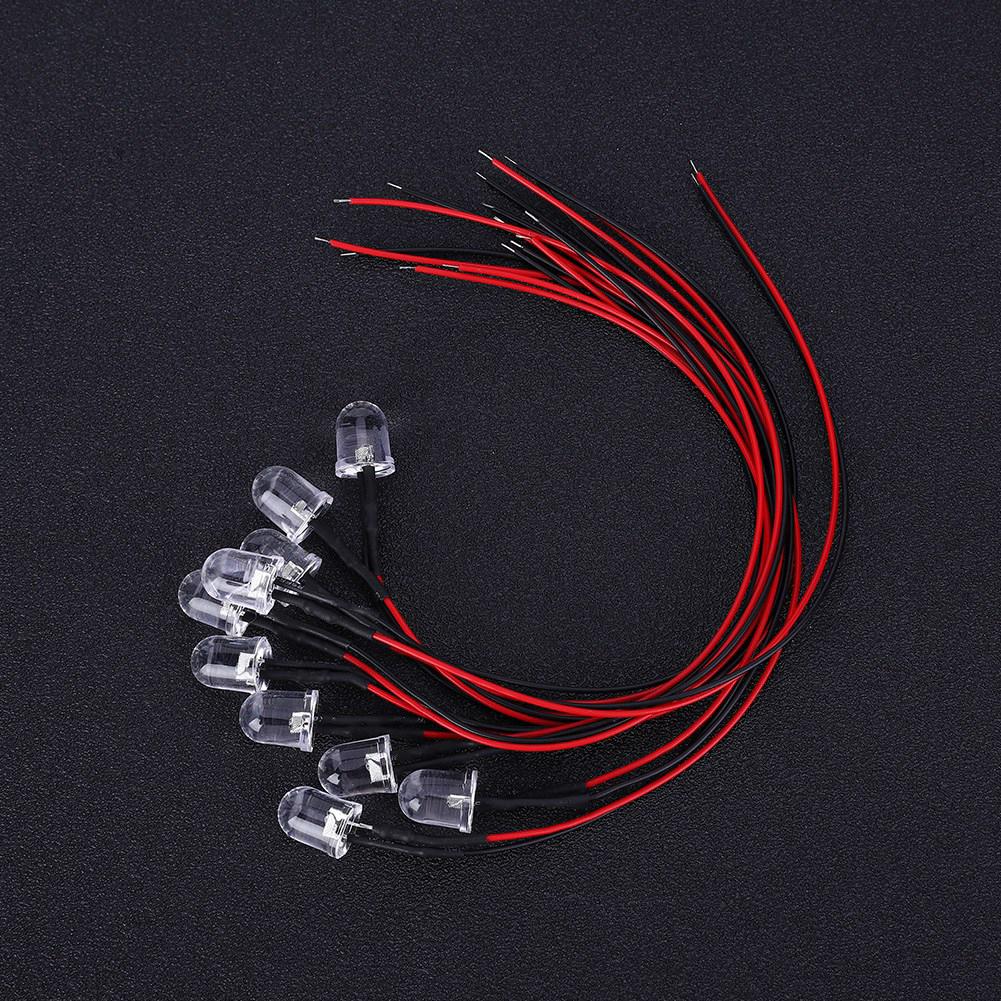 50PCs 12V LED Pre Wired Luminous Diode 10 mm Round Head Light Bead Colorful Slow Flash