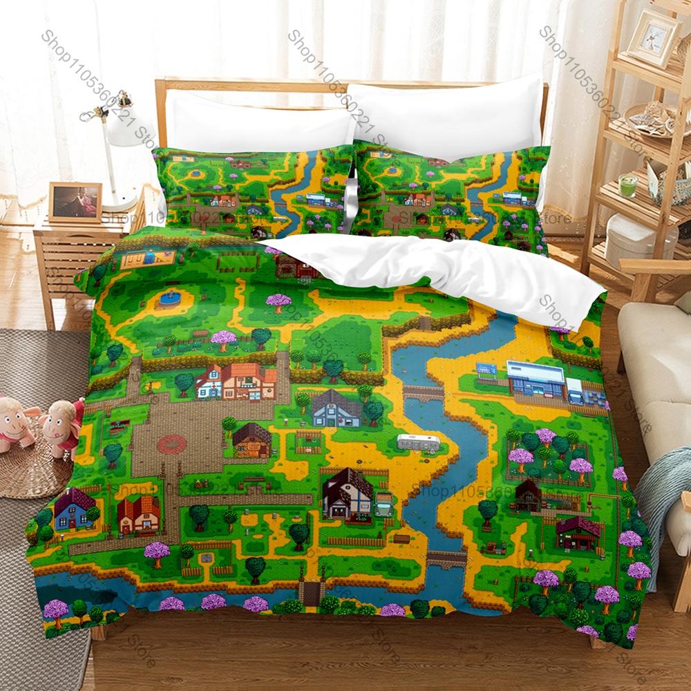 Stardew Valley 3PCS Bedding Set, Duvet Cover + 2 Pillowcases, Farm Game Print Soft Microfiber for Gaming Fans