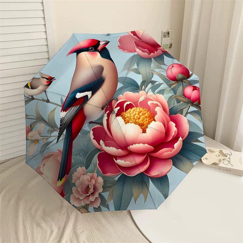 

1PC Birds Flowers Umbrella-8-Rib Reinforced, Automatic Open, Lightweight & Durable, Fashion Accessory for Outdoor-D391