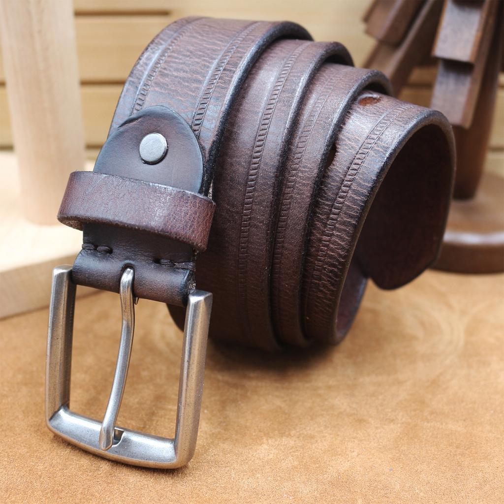 Belt for Men's Trendy Retro Pure Cowhide Jeans Belt for Men's Students Korean Style Trendy Head Pin Buckle Versatile Women's Universal