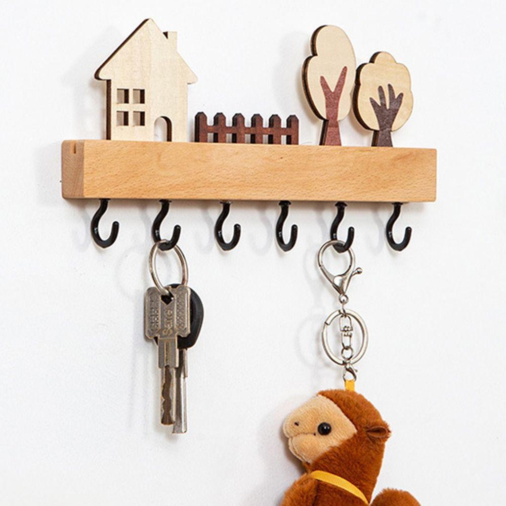 Wooden Decorative Hook 6 Hooks Sundries Storage Hook Row Hook Key Hook Rack Entryway