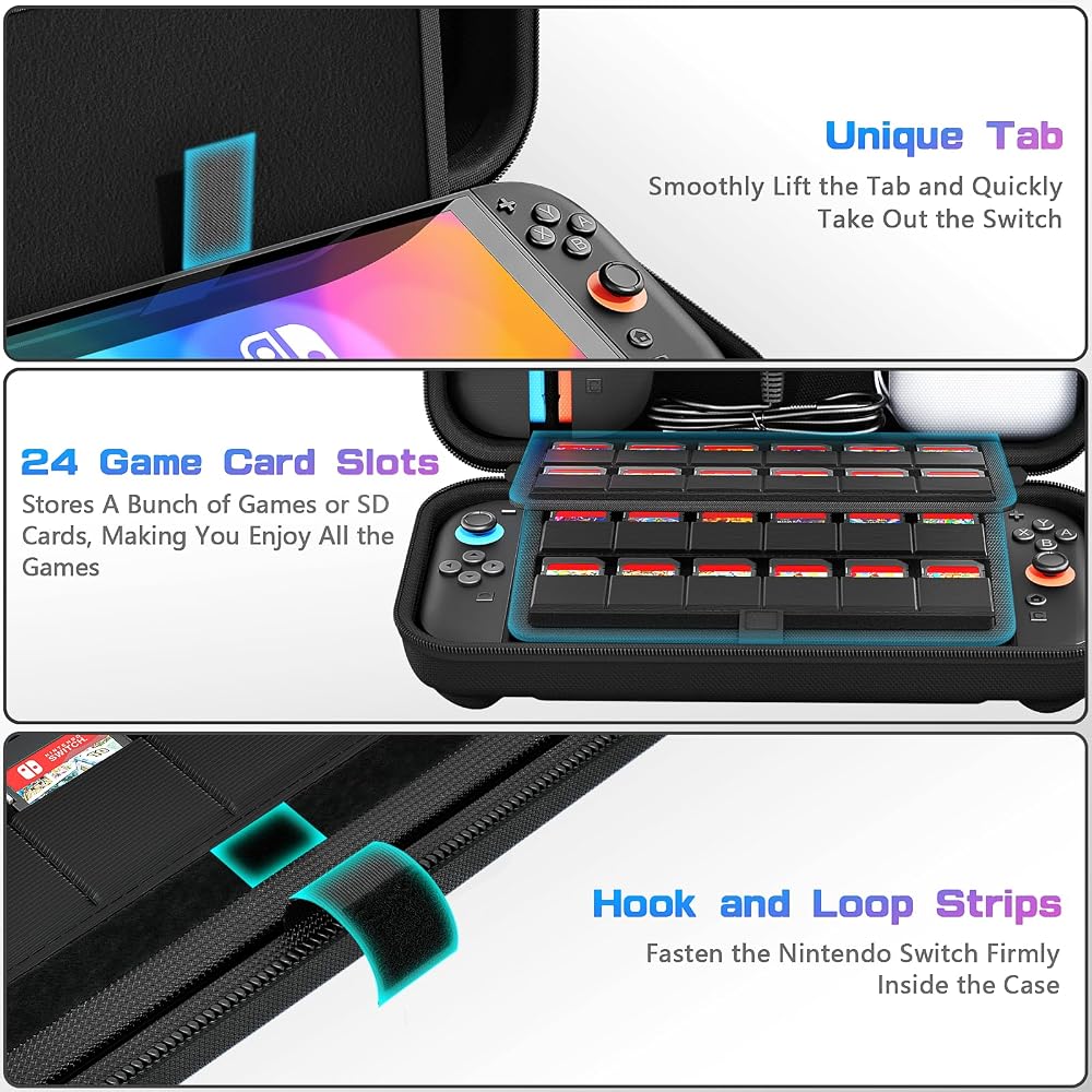 Nintendo Switch2 Carrying Case Nylon Material Dustproof Shockproof Large Capacity with Game Card Storage and Accessories Holder
